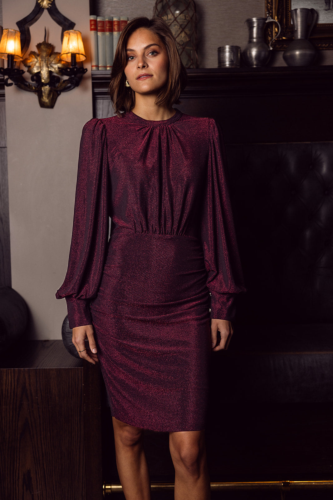 Ines short dress burgundy